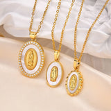 Oro Collar con Colgante Ovalado de la Virgen