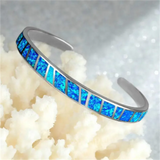 Pulsera Ajustable de Plata con Opalina Azul Fuego
