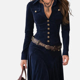 Kalina | Vestido maxi de terciopelo con cinturón