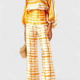 Sybella Conjunto de Dos Piezas con Hombros Descubiertos y Pantalones Amplios Estampados