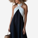 María - Vestido elegante con espalda descubierta y cuello cruzado a la moda