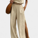 Portia Conjunto de Algodón y Lino con Abertura Lateral