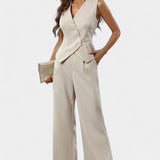 Heskia Conjunto de Chaleco Sin Mangas y Pantalones de Pierna Ancha