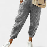 Alba Pantalones de Mezcla de Lino a Rayas