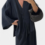 Eli Conjunto Oversize de Top con Cuello en V y Pantalón Recto