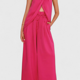 Bernadina Conjunto de Lino con Top de Abertura Frontal y Pantalón de Pierna Ancha