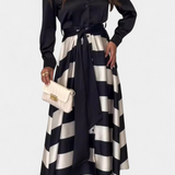 Nessia Vestido Camisero Largo a Rayas con Cinturón