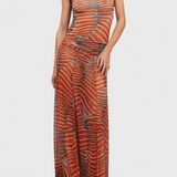 Silvina Conjunto Retro de Malla con Estampado Wave y Corte Fluido