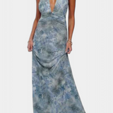 Melodía Vestido Maxi de Lunares con Escote Halter y Cintura Fruncida