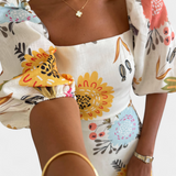 Kacey Vestido Midi de Algodón con Estampado Floral y Manga Abullonada