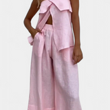 Oriana Conjunto Strapless con Falda de Abertura en Color Liso