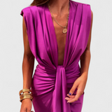 Lakisha Vestido Midi Fruncido con Escote Profundo