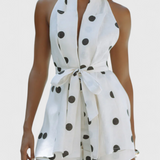 Eshra Conjunto de Top Halter y Shorts con Lunares