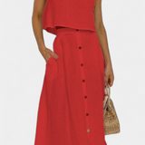 Naha Conjunto de Algodón con Chaleco y Botones Frontales