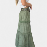 Dola Falda Maxi Boho con Encaje y Abertura Frontal