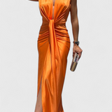 Lakisha Vestido Midi Fruncido con Escote Profundo