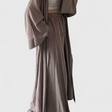 Suella Conjunto Casual de Dos Piezas con Cárdigan Largo y Abertura Lateral