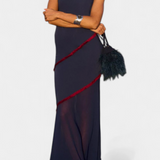 Orfila Vestido Midi Bodycon con Gasa y Flecos a Contraste