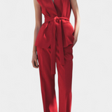 Carlen Conjunto Clásico de Chaleco con Cinturón y Pantalón de Pierna Ancha