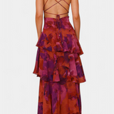 Domenica Vestido de Gasa con Escote en V y Capas Fluidas