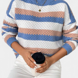 Kristen Jersey Oversized de Cuello Redondo a Rayas