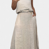 Meliora Conjunto en Lino y Algodón con Chaleco Sin Mangas y Falda