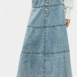 Lorraine Falda Maxi de Denim con Detalle de Pluma