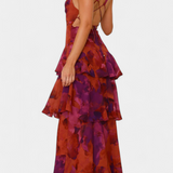 Domenica Vestido de Gasa con Escote en V y Capas Fluidas