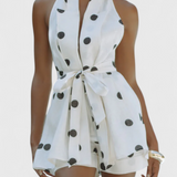 Eshra Conjunto de Top Halter y Shorts con Lunares