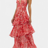 Domenica Vestido de Gasa con Escote en V y Capas Fluidas