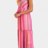 Asunción Vestido Largo Rosa de Rayas Multicolor