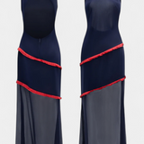 Orfila Vestido Midi Bodycon con Gasa y Flecos a Contraste