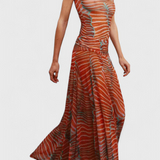 Silvina Conjunto Retro de Malla con Estampado Wave y Corte Fluido