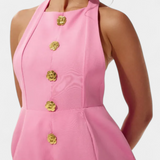 Yvonne Vestido Mini Escote Halter con Espalda Abierta y Detalle Floral