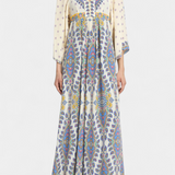 Novia Vestido Largo con Escote en V y Estampado Paisley Elegante