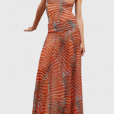 Silvina Conjunto Retro de Malla con Estampado Wave y Corte Fluido