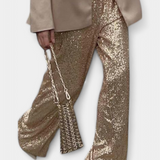 Elva Pantalones de Lentejuelas de Cintura Alta y Corte Holgado
