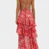 Domenica Vestido de Gasa con Escote en V y Capas Fluidas