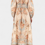 Dorotila Vestido Maxi Acampanado con Estampado Floral, Botones y Mangas Globo
