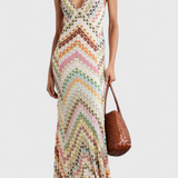 Agustina Vestido Largo de Encaje con Escote en V y Motivo Zigzag