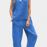 Leona Conjunto de Chaleco y Pantalón Sin Mangas en Algodón Lino