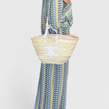 Crisanta Vestido Largo Estampado con Ondas Multicolores y Manga Larga