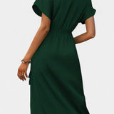 Begoña Vestido Cruzado con Cinturón y Abertura Sutil