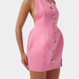 Yvonne Vestido Mini Escote Halter con Espalda Abierta y Detalle Floral