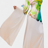 Beryl Vestido Largo Asimétrico de Una Sola Manga con Estampado Moderno