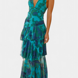 Domenica Vestido de Gasa con Escote en V y Capas Fluidas