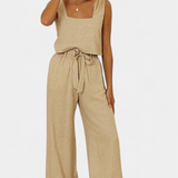 Pascuala Conjunto de Lino de Dos Piezas con Blusa sin Mangas y Pantalón Fluido