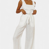 Pascuala Conjunto de Lino de Dos Piezas con Blusa sin Mangas y Pantalón Fluido