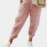 Alba Pantalones de Mezcla de Lino a Rayas